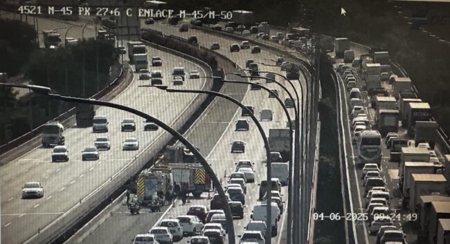 Un accidente en la M-45 a la altura de San Fernando de Henares provoca retenciones en hora punta