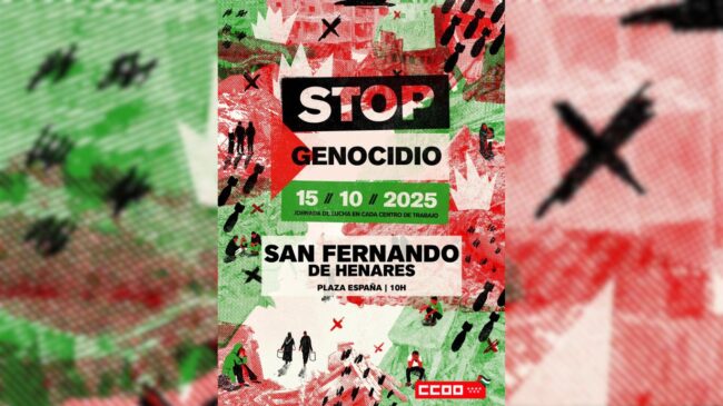 CCOO Henares convoca movilizaciones el 15 de octubre por Palestina en todo el Corredor